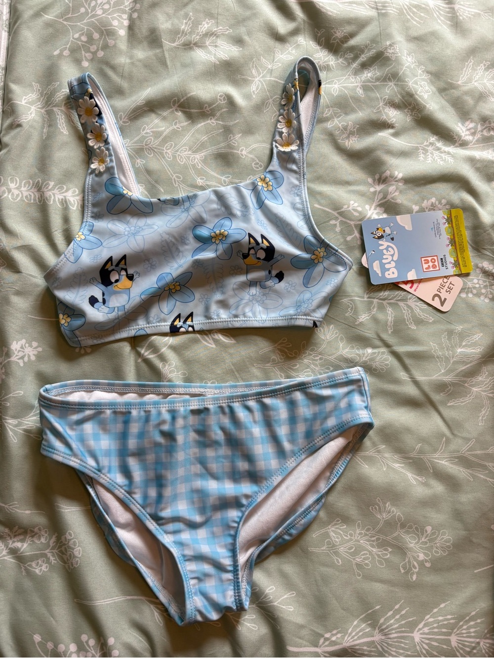 Blue Floral & Gingham Girls' Swim Bikini by Bluey